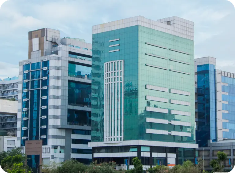 A picture of office buildings in India.